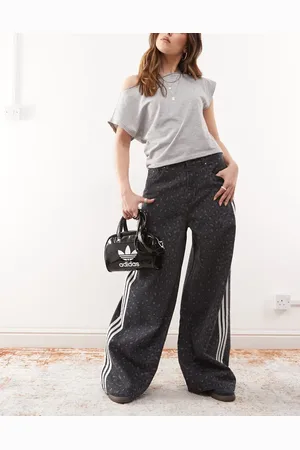 adidas Wide leg denim jeans in black leopard print