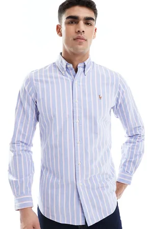 Ralph Lauren Icon logo stripe oxford shirt custom fit in /pink