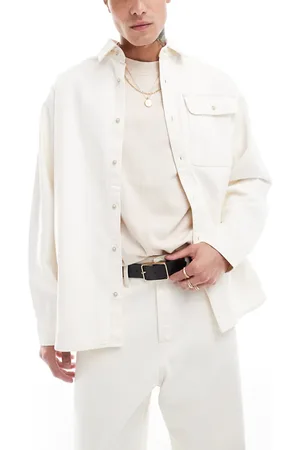 JACK & JONES Boxy denim shirt co-ord in ecru