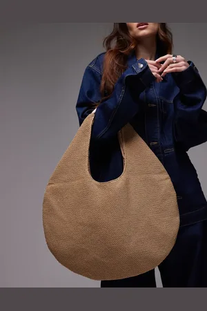 Topshop Scarlett straw bag with metal handle in natural