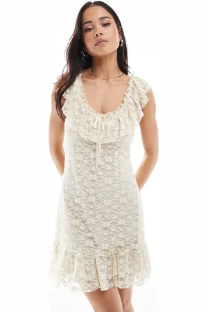 Miss Selfridge Lace ruffle western mini dress in ivory