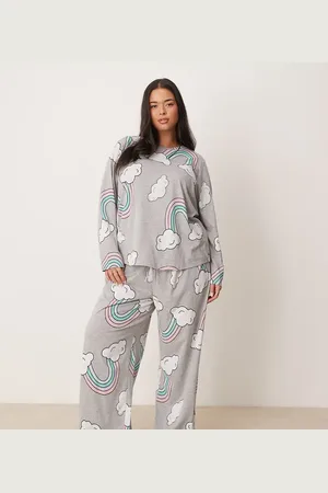 ASOS ASOS DESIGN Curve rainbow long sleeve top & trouser pyjama set in marl