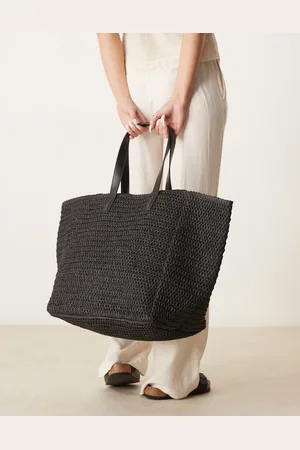 ASOS Straw oversized tote bag in crochet in black
