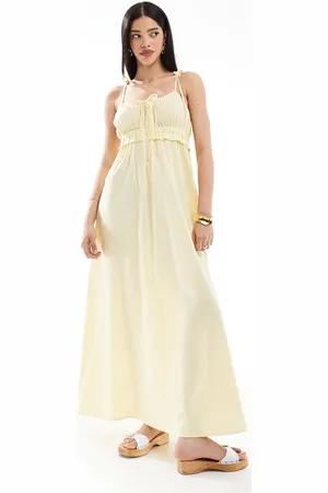 Esmée Esmee Exclusive maxi beach dress with tie straps and bow detail in butter