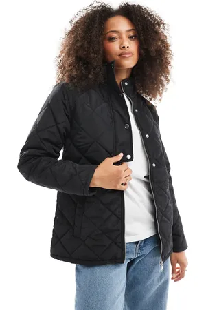 ONLY Tie detail funnel neck quilted jacket in