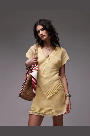 Topshop Pintucked insert mini tea dress in buttermilk