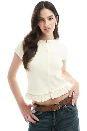 ASOS Frill detail cap sleeve button front top in buttermilk