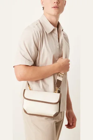 ASOS Canvas cross body bag in ecru and brown