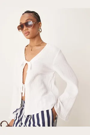 JDY Tie front cheesecloth shirt in