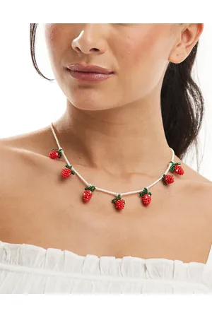 Accessorize Pearl beaded strawberry charm necklace in