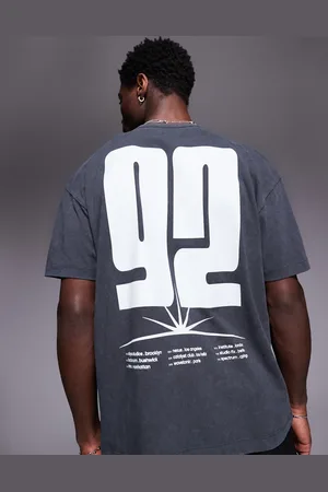 ASOS Oversized t-shirt in heavyweight 220gsm washed black with sports graphic