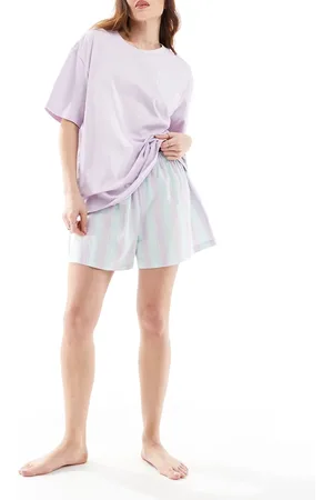 ASOS Oversized tee & woven stripe boxer short pyjama set in lilac