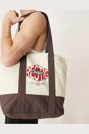 ASOS Graphic print tote bag in ecru and brown