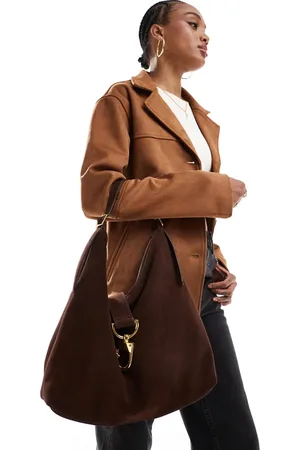ASOS Suede clip hardware tote bag in chocolate