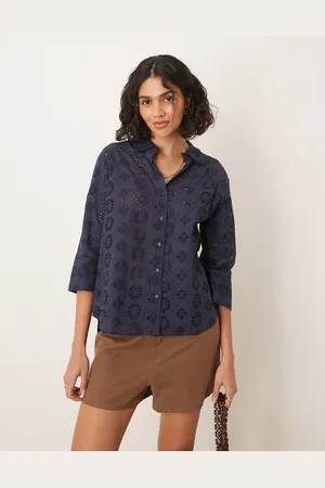 JDY Pointelle 3/4 sleeve shirt in dark