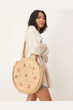 Accessorize Cherry circle jute shoulder bag in beige