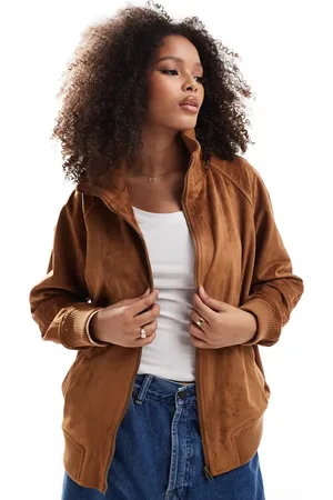 ASOS Faux suede funnel neck bomber jacket in tan