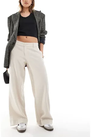 Hollister Low rise linen wide leg trouser in oatmeal