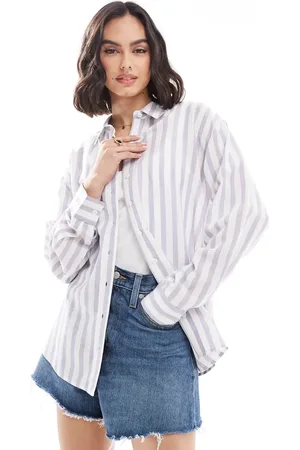 ASOS Linen blend shirt in blue & white stripe