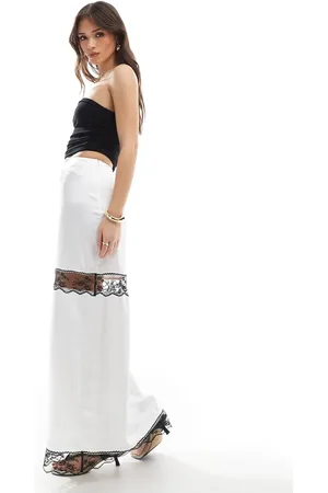 4th & Reckless Satin contrast lace sheer insert maxi skirt in mono