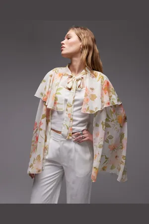 ASOS Chiffon ruffle tie front cape top in oversized floral