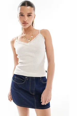 Superdry Essential lace trim cami top in oat cream marl