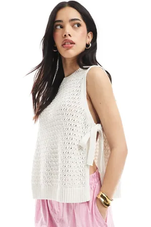 ASOS Crochet knit tabard vest with tie sides in ecru