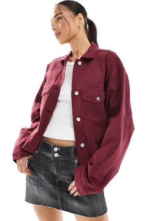 ASOS Denim funnel neck jacket in burgundy