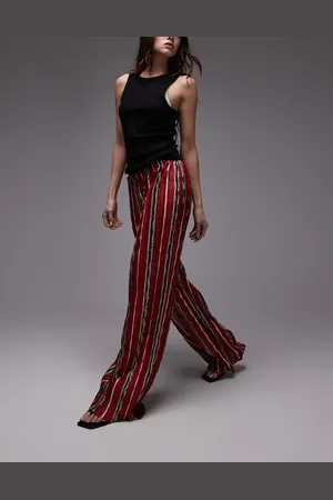Topshop Stripe plisse wide leg trouser in