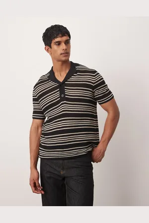 MANGO Stripe crochet poloshirt in & white