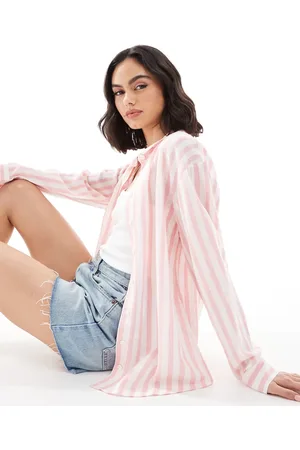 ASOS Linen blend shirt in pink stripe