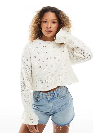 Miss Selfridge Knitted tie waist peplum cardigan in cream