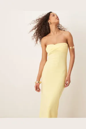 ASOS Bandeau with twist bust detail midaxi dress in lemonade