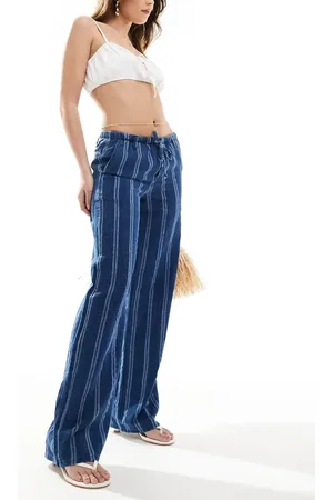Pull&Bear Striped trouser with elasticated waist in blue