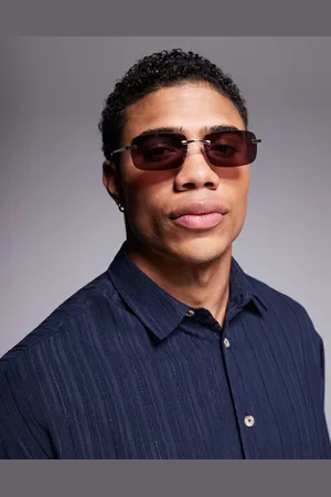 ASOS Rectangle rimless sunglasses with burgundy lenses and temples