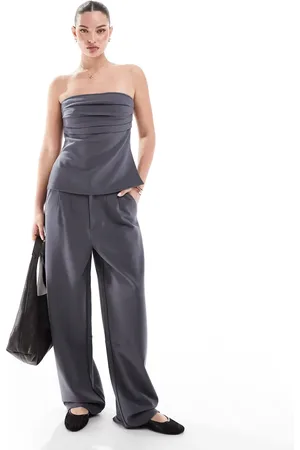 ASOS Co-ord premium ponte barrel leg trouser in charcoal