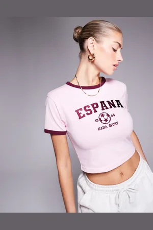 Kaiia Sport contrast trim Espana baby tee co-ord in and burgundy