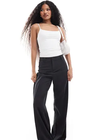 Bershka Petite wide leg tailored trouser in charcoal