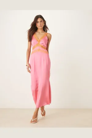 Never Fully Dressed Lace insert midaxi dress in and orange
