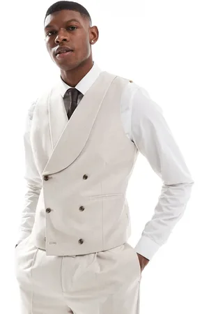 ASOS Slim suit waistcoat with linen in stone twill