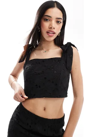 South Beach Broderie tie shoulder top in