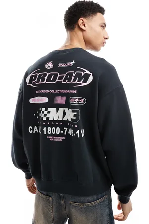 Cotton On Box fit graphic crew sweater in washed / pro-am