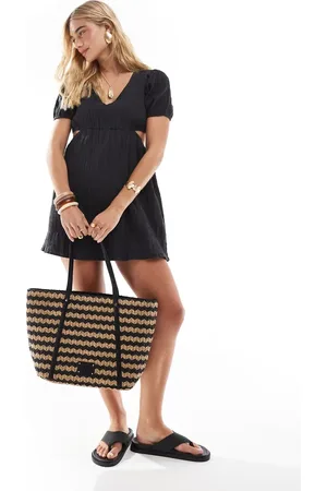 New Look Stripe weave tote bag in black and stone