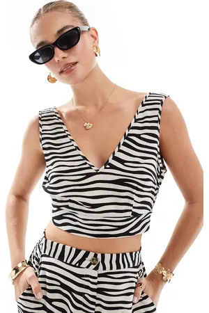 VERO MODA Linen touch cropped tie back top co-ord in zebra print