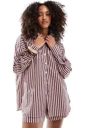 ASOS Relaxed shirt co-ord in burgundy and pink stripe