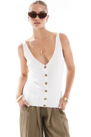 French Connection V-neck rib button up vest in