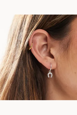 Kingsley Ryan Hoop earrings with horseshoe charm in sterling