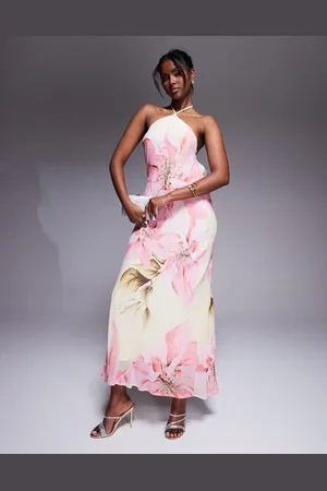 River Island Floral halterneck maxi dress with embellished detail in