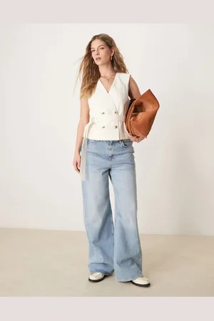 ASOS Linen look tie waistcoat in off white