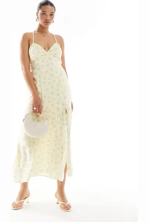 Hollister Open back maxi dress with thigh split in ditsy floral print
